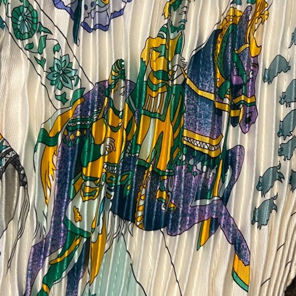 Hermes Fantaisies Indiennes Silk Plisse Scarf Loic Dubigeon 1986 VIntage Ivory - Picture 6 of 16